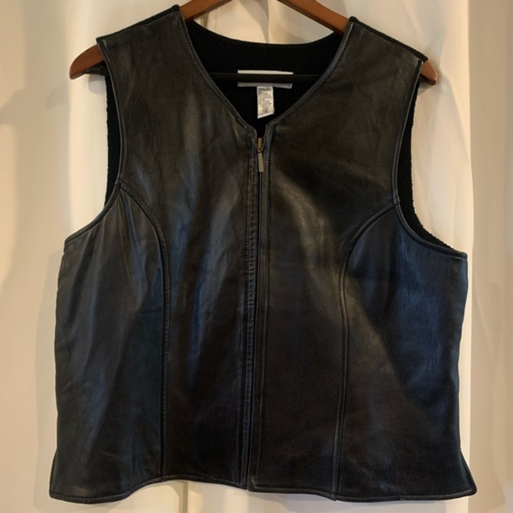 Valerie Stevens Lambskin Leather Vest Wool‎ Womens Zip Up Black NewZealand